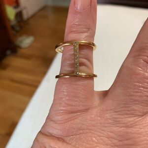 Chic Gold Double Band Ring with Pearls